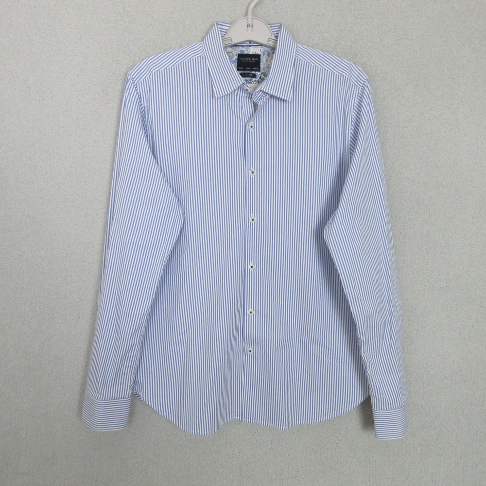 Cactus Man Ricky Singh Slim Fit Blue White Striped Button Down Shirt Mens Medium